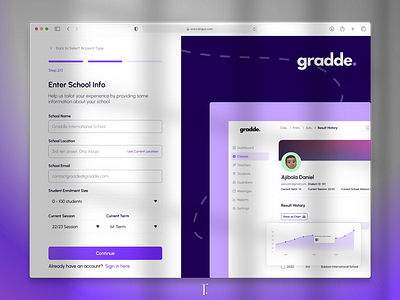 School admin account creation for Gradde account clean creation design form get started grade illustration login management presentation progress purple saas shots signup ui ux ux design web