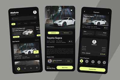 Mallute - Rental Car Mobile App application apps automobile car design driving finding layout mobile app rent rental riding screen service taxi traffic transport ui ux