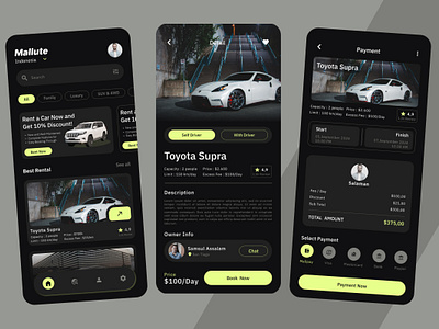 Mallute - Rental Car Mobile App application apps automobile car design driving finding layout mobile app rent rental riding screen service taxi traffic transport ui ux