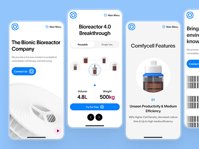 biothrust: The Bionic Bioreactor Company | Responsive Mobile Web 3d biology website biomanufacturing bioreactor bioreactor ui biotech biotech landing page biotech web design biotech website biotechnology blue clean minimal modern responsive science web design science website simple webflow white