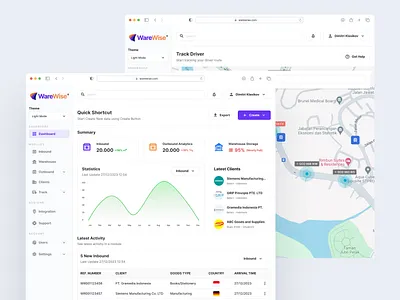 Dashboard & Track UI - WareWise branding components dashboard design graphic design logistics saas ui uidesign uiux uiuxdesigner ux uxdesign warehouse