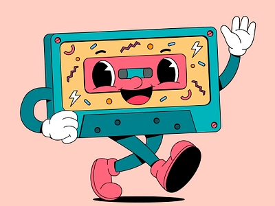 Cartoon Cassette Tape branding cartoon cassette character colorful cute design fun funny graphic design happy illustration music old retro tape vintage