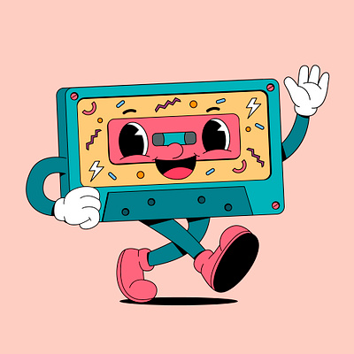 Cartoon Cassette Tape branding cartoon cassette character colorful cute design fun funny graphic design happy illustration music old retro tape vintage