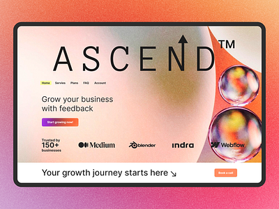 Ascend Landing page for a feedback related client! design feedback figma glass hero landing noise ui ux website