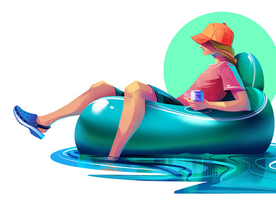 Tubing car wrap design character design editorial illustration freelance illustrator illustration illustrator procreate river tubing tubing