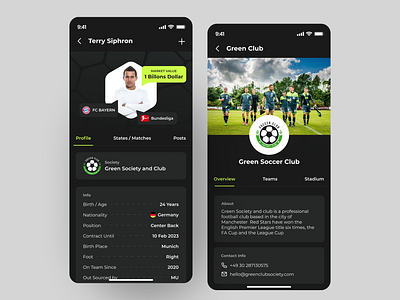 Social Media app design for soccer player soccerteam