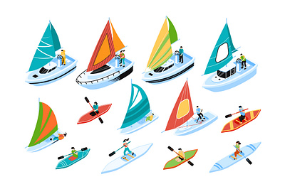 Regatta Isometric Illustrations 3d boat design flat graphic illustration isometric isometry nautical regatta sail sailboat sea ship transport vector web website yacht yachting