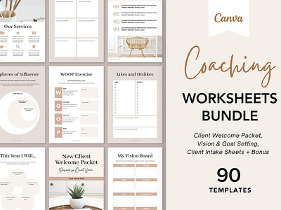 Coaching Worksheet Bundle for Canva canva template canva workbook template client guide client welcome client welcome guide client welcome kit client welcome pack client welcome packet coach bundle coach template coaching template coaching workbook worksheet worksheet canva worksheet template