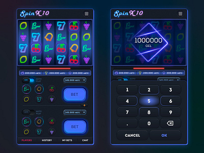 SpinX | Game bets casino dark mode gambling igaming mobile neon neumorphism ui ux