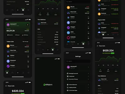 Octopus - Crypto Wallet Mobile App Design crypto e wallet minimalist modern trading ui ui design web design
