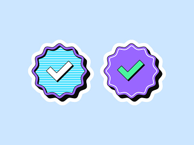 Verified badge stickers account art badge blue certified check checkmark icon illustration mark official pop profile retro secure sign sticker tag tick verification