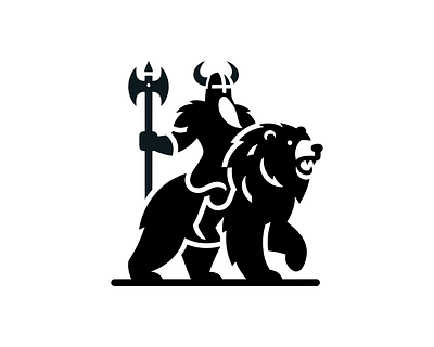 Viking Riding a Bear Logo animal bear branding cool design graphic design icon illustration logo simple typography ui ux vector viking