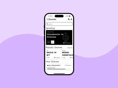 Crypto Trading App Courses Concept Design bitcoin black blockchain concept courses crypto crypto app crypto wallet defi e learning ethereum learning platform mobile mobile app mobile design monochromatic ui ux wallet white