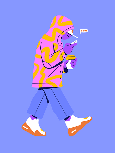 Coffee Run character chat coffee design graphic illustration phone sneakers ui