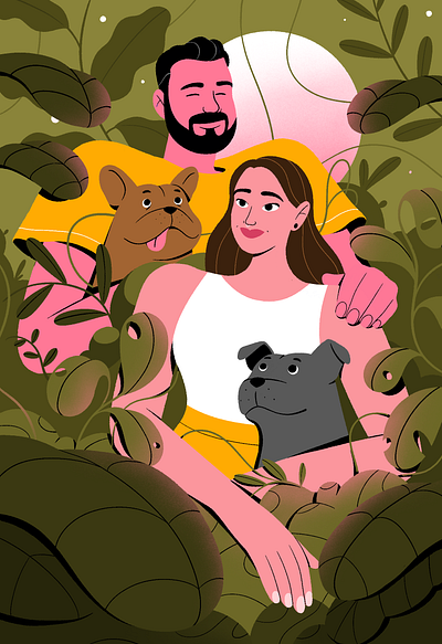 Family Portriat character commision design digital illustration landscape nature pets