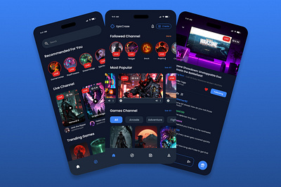 EpicCraze - Game Streaming Mobile App analyzing app application branding challenge championship competition design excitement football fun gambling headset internet lifestyles playing sport strategy success ui