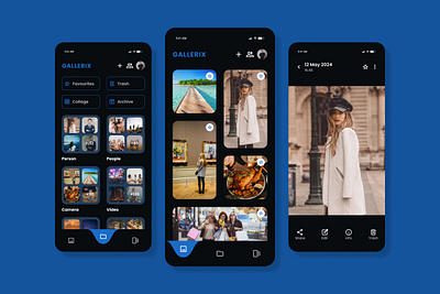 Gallerix - Photo Gallery Mobile App album app application branding computer concepts design display gallery media multimedia online panoramic photography portfolio screen showing social media technology ui