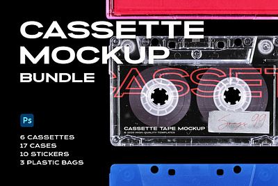 Cassette Tape Mockup Bundle Plastic album mockup analogue mockup audio cassette mockup hifi label mockup mockup music packaging mockup plastic mockup record mockup template mockup transparent mockup