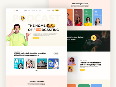 Podcast Website app audio clean conversation entertainment episode landing page listen minimal modern music platform podcast podcast app radio streaming ui ux webdesign website