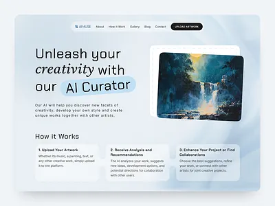AI-Powered Art Curation Website Design ai ai tool design home page interface landing page minimalism ui user experience user interface ux ux design web design website