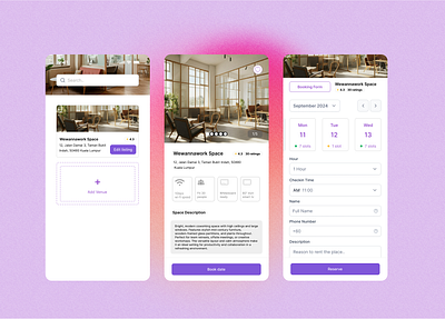 Venue Booking App Mockup Interface airbnb application booking apps booking date branding date design ios uiux