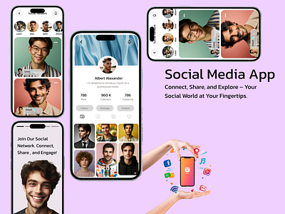 Social Media App branding comment design figma follow followers following illustration likes mobile app networking share social social media app subscribe ui user experience user interface ux view