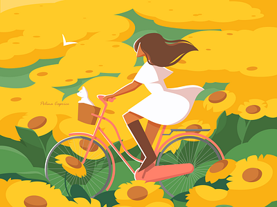 Days of summer adobeillustrator artwork colorful colors cycling design flatillustration illustration illustrator summer sunflowers vector vectorart vectorillustration woman yellow