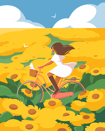 Days of summer adobeillustrator artwork colorful colors cycling design flatillustration illustration illustrator summer sunflowers vector vectorart vectorillustration woman yellow