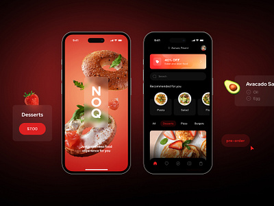 Food ordering app app book branding dark mode desserts food graphic design mobile navigation order ordering take away ui ux