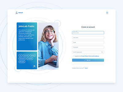 JobsLab - Create account, Log in ats create account create company hrm login recent login registration ui