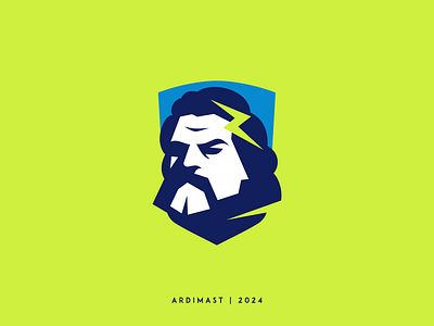 Zeus Face Logo (for Sale!) ardimast branding electric face god graphic design logo mythic shield simple vector zeus