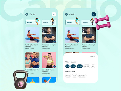 Cardio Insights of Wellness App cardio filter fitness fitness video mobile app sport ui uiuux video wellness workout