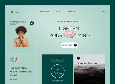 Meditation Web Modern UI Design app branding dashboard design graphic design illustration landing page meditation app meditation website typography ui ui design uiuxdesign user interface ux ux design vector web design website website design