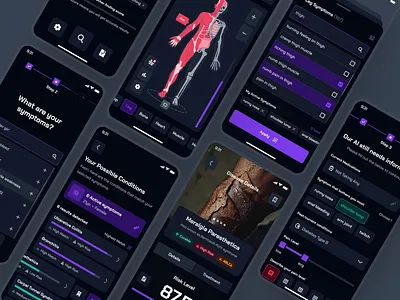 turing UI Kit: AI Smart Healthcare App | AI Symptom Checker UIUX ai disease app ai healthcare app ai symptom app ai symptom checker ai symptom checker app ai symptom checker ui clean dark mode disease app disease checker app figma ui kit healthcare ui kit minimal purple simple symptom app symptom checker app symptom checker ui virtual care app vrtual health app