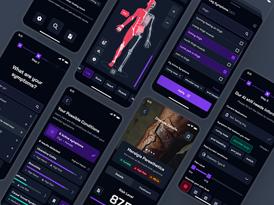 turing UI Kit: AI Smart Healthcare App | AI Symptom Checker UIUX ai disease app ai healthcare app ai symptom app ai symptom checker ai symptom checker app ai symptom checker ui clean dark mode disease app disease checker app figma ui kit healthcare ui kit minimal purple simple symptom app symptom checker app symptom checker ui virtual care app vrtual health app