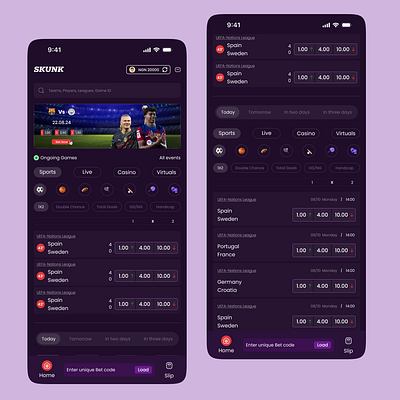 Skunk-Sportbetting app app betting microinteraction motion graphics sport ui