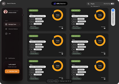 AML Watcher crm dashboard enterprise results