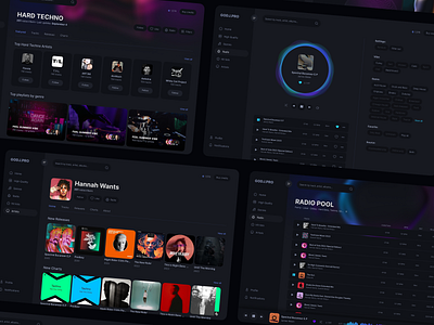 GODJ. Music streaming service dark design dj music radio stream streaming ui web