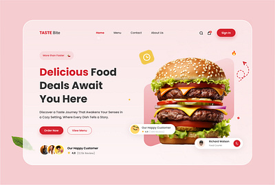 TasteBite Restaurant Hero Header UI Design design eat food food menu foodie header design landing page restaurant restaurant website typography ui ux web webdesign website website desiign