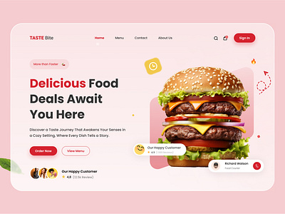 TasteBite Restaurant Hero Header UI Design design eat food food menu foodie header design landing page restaurant restaurant website typography ui ux web webdesign website website desiign