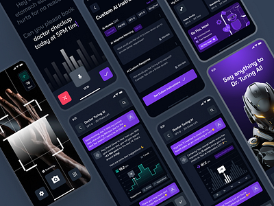 turing UI Kit: AI Smart Healthcare App Health Assistant Flow ai chatbot app ai chatbot ui ai health assisstant ai health assistant app ai health chatbot app ai health companion ai health companion app ai healthcare ai healthcare app ai wellness ai wellness app chart ui chatbot ui clean dark mode minimal purple scan ui violet virtual health chatbot app