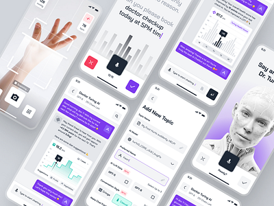 turing UI Kit: AI Smart Healthcare App | Wellness Assistant UIUX ai health chatbot app ai health companion ai health companion app ai healthcare ai healthcare app ai heatlh chatbot ui chat ui chatbot ui clean healthcare chatbot app healthcare ui kit minimal modern purple simple virtual care virtual care app virtual health app virtual health chatbot app voice ui