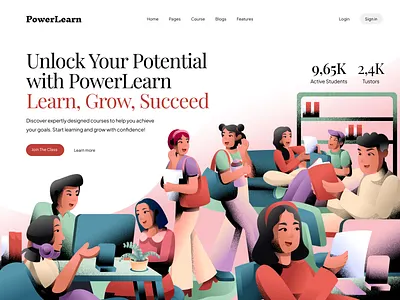 PowerLearn Online Course - Hero Header Illustration children digitalcourses futureofeducation hero header illustration learnanytime learning illustration onlinecourses qualityeducation smartlearning transformyourlearning website illustration