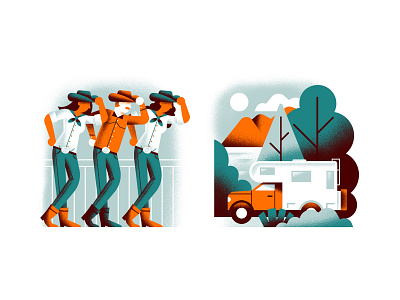 Middlebury Magazine - Spot Illustrations camper camping caravan cowboy cowboys cowgirl dance daniele simonelli dsgn editorial illustration illustration texture vector