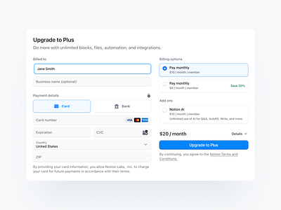 Notion Redesign - Pricing Modal dashboard pricing page product product design saas ui ux