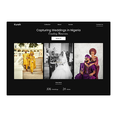 Wedding Photographer's Landing Page design black and white landing page nigerian designer photographer website product design ui uiux user interface website