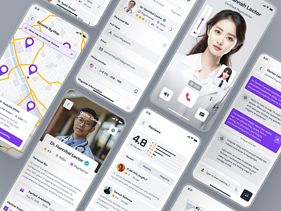 turing: AI Smart Healthcare App | Virtual Doctor Appointment UI ai doctor app ai health companion app chat ui doctor app doctor appointment app doctor appointment ui doctor booking app doctor call ui doctor consultation app doctor consultation ui doctor listing ui doctor ui healthcare ui kit map ui minimal purple smart healthcare app video call ui virtual care app virtual doctor app