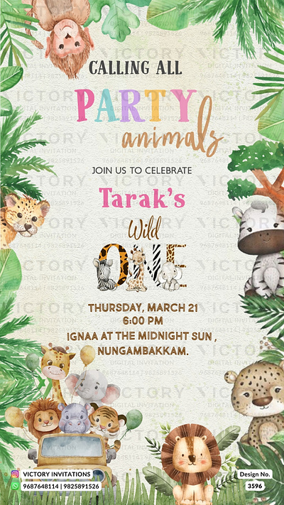 Birthday Party Invitation card in jungle theme 3596 birthday graphic design illustration invitation photoshop