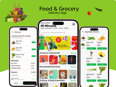 Food & Grocery Delivery App book rider cart cash checkout cod delivery app discount food food delivery app grocery grocery delivery app offers online order orders payment quantity rider ui ux