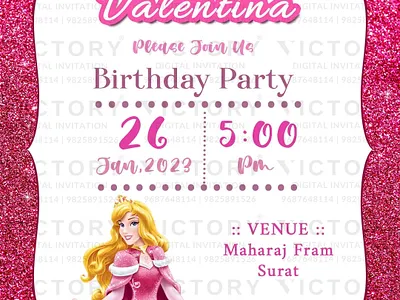 Birthday Party Invitation card in barbie design 3667 birthday graphic design illustration invitation photoshop